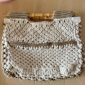 Straw Studios Crochet Tote Bag with Bamboo Handles